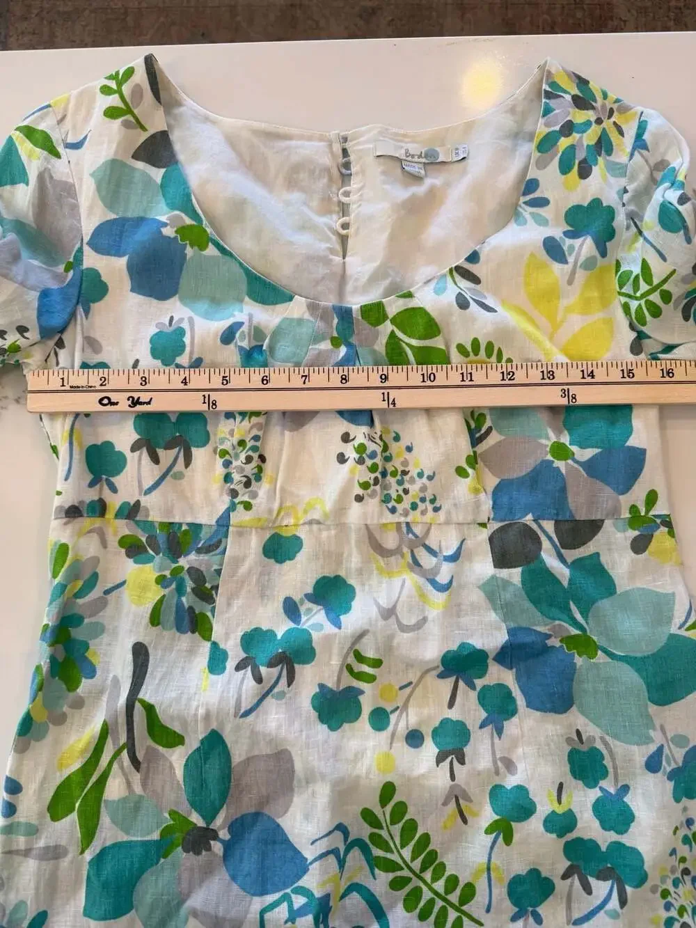 Boden 100% Linen Floral Print Shift Dress 3/4 Sleeve Size US 4